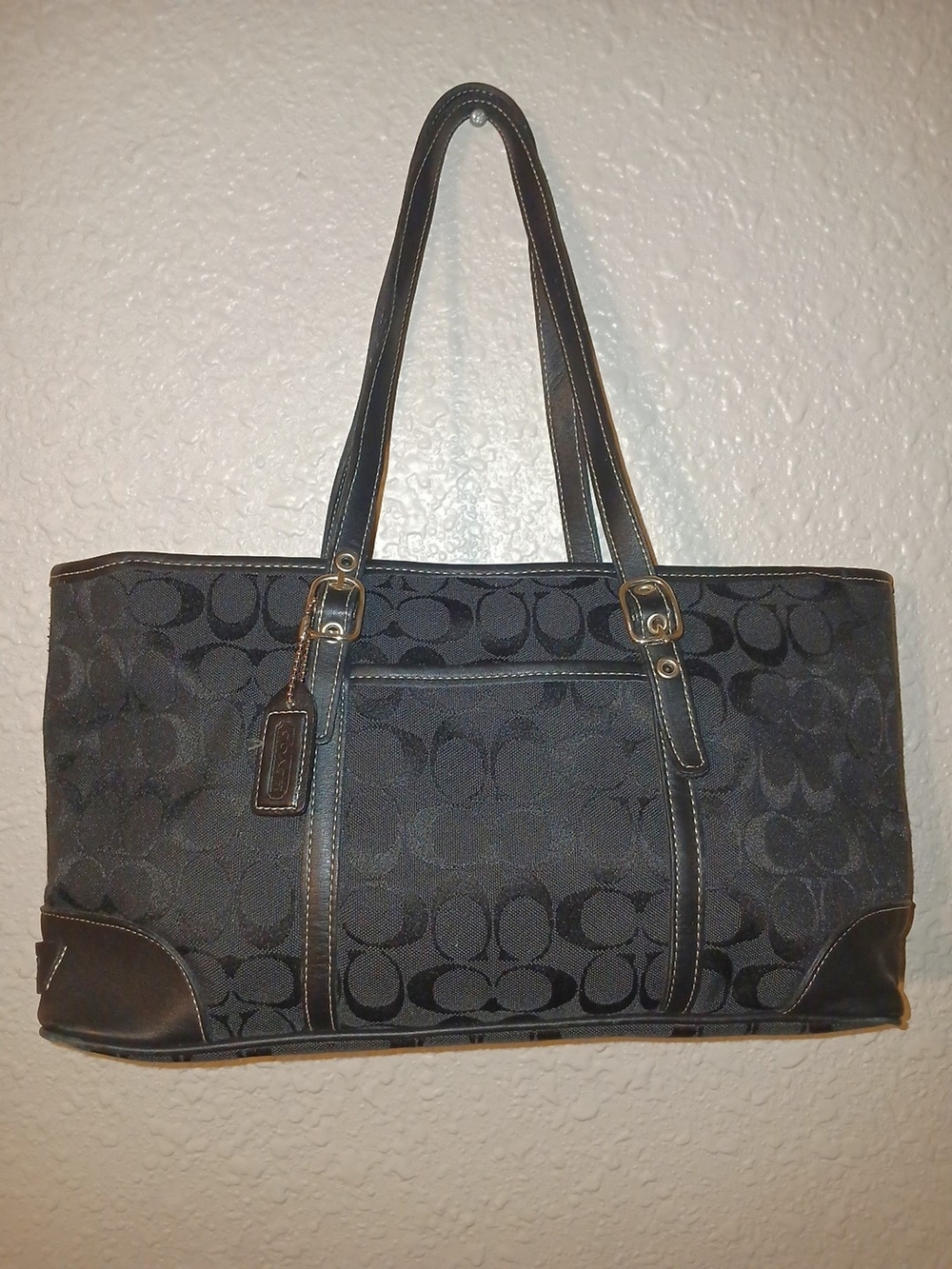 Vintage COACH Black Signature Canvas Tote Bag